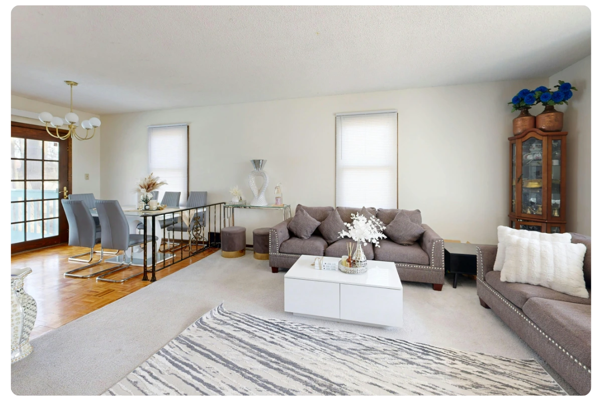 Cuisine et salon d'un Airbnb parfaitement nettoyés et organisés après prestation professionnelle à Rennes.