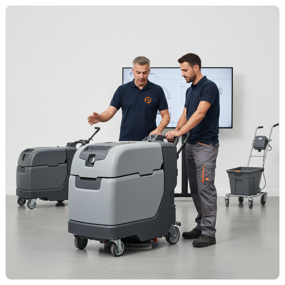 Formation aux machines professionnelles de nettoyage pour les futurs agents à Rennes.