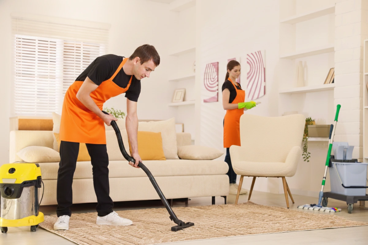 Équipe de nettoyage professionnel Pulse Propreté en intervention après déménagement à Rennes.