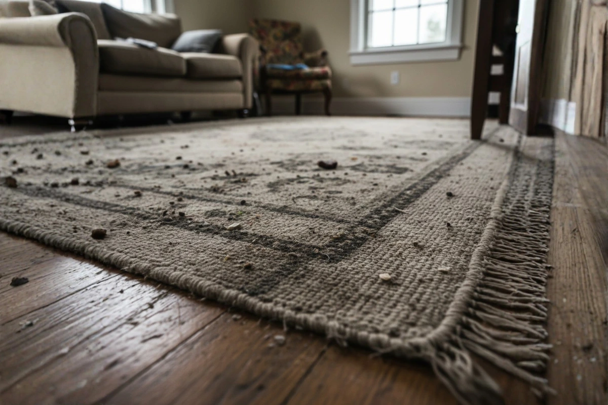 Tapis de bureau ou d'habitation encrassé et taché nécessitant un nettoyage professionnel à Rennes.
