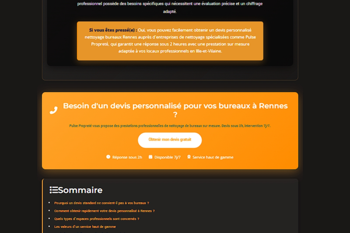 Demande de devis nettoyage bureaux Rennes